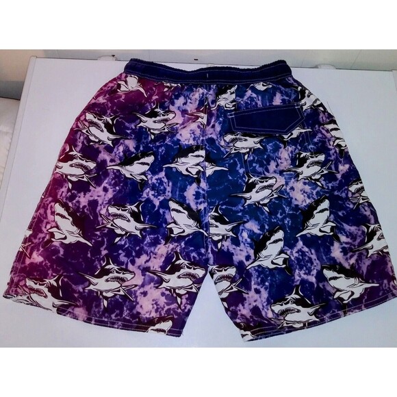 Boys Swim Trunks Lined Swim Shorts Boy's Size Large 12 / 14 Blue & Sharks, New - Picture 2 of 10